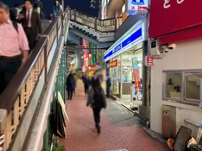 ルナリアへの道順 6／9：歩道橋を下りたらロータリーを左手に直進します。