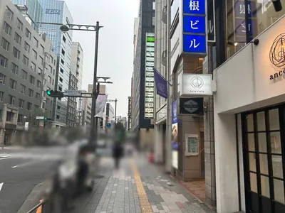 ブルークレールへの道順 6／6：二つ目の十字路手前の右手に銀座ブルークレールの入る「銀座シンヨービル」があります。