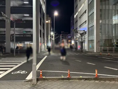 フライへの道順 8／11：横断歩道を渡って直進します。