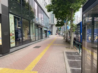 ブレイブへの道順 4／10：横断歩道を渡ってビッグエコーを正面に見て右折します。
