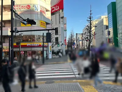 アジュール （紺碧）への道順 8／11：「新宿区役所」の交差点に出たら横断歩道を渡って左折します。