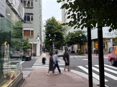 BF （ビーエフ）への道順 10／11：十字路に出たら横断歩道を渡らずに左折します。