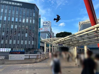 ジェムへの道順 2／6：駅を背中にして正面に歩きます。