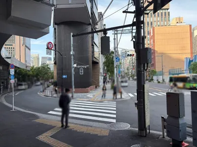 ヴィダへの道順 5／6：信号機付きの交差点を渡ります。