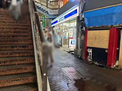 エピカへの道順 5／8：下りきったら歩道橋を左手に歩きます。