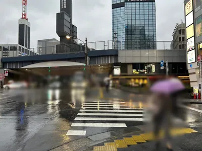 りぼん （リボン）への道順 2／9：一つ目の横断歩道を渡って直進を続けます。