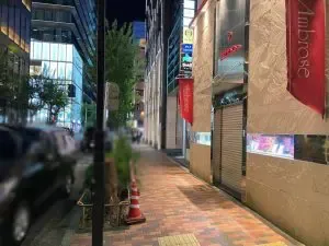 まほら (マホラ）への道順 11／11：右折をして右手の二つ目のビルが銀座まほらの入るビルです。