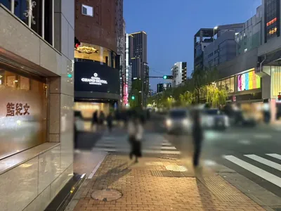サロンへの道順 7／11：「難波橋」の交差点に出たら横断歩道を渡ります。
