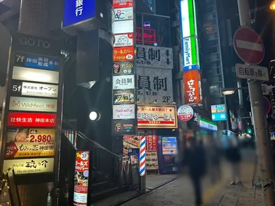 クイーンへの道順 4／4：横断歩道を過ぎて、左手二つ目に神田クイーンの入る「神田駅前ビル」があります。