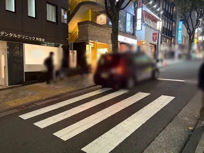 ロッタへの道順 5／8：横断歩道を渡り、左側を進みます。