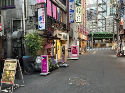 オー （O）への道順 6／6：左手の一つ目の路地を越えると左手に新橋オーOがあります。