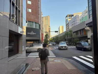 藍 （ラン）への道順 6／8：「難波橋」の交差点に出たら横断歩道を渡って左折します。